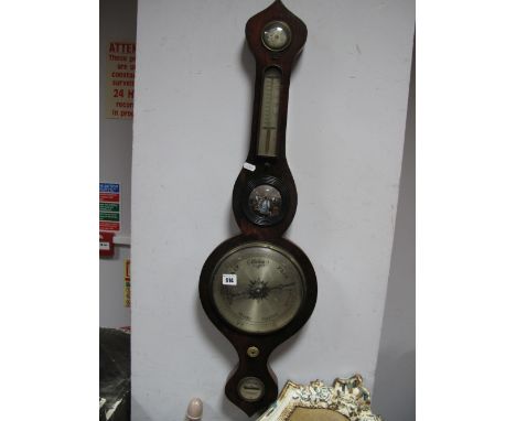 XIX Century Mahogany Onion Top Five Dial Barometer, with hydrometer, temperature, butlers mirror, dial, level. 