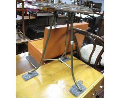 A Circa Early XX Century Offering Stand, with triform top (lacking handle) brass gallery and tripod legs, stamped "Hall" to i