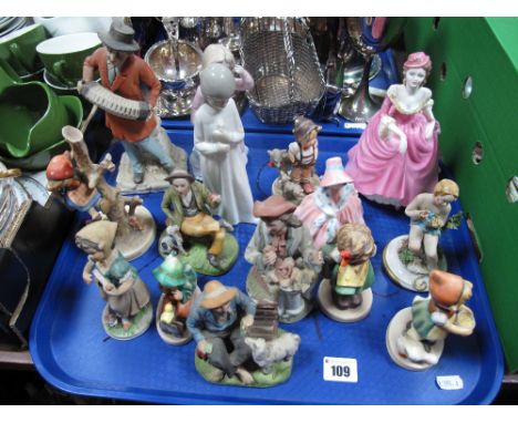 A Royal Doulton Figure 'Lily' HN 1798, Coalport figure 'Ladies of Fashion', 'Winsome' Goebel figure, etc:- One Tray