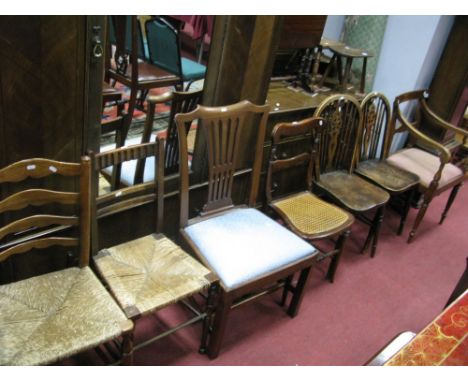 Two XIX Century Ash and Elm Wheel Back Chairs, early XIX Century ash carver chair, XIX Century ladder back rush seated chair,