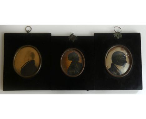 A mixed lot comprising two 19th Century silhouettes
With a further miniature portrait inset into ebonised frames, largest ima