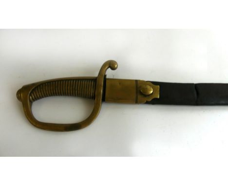 A French side arm, early 19th Century
60cm curved single edged blade, stamped 'Mangeady', solid brass grip and guard, complet