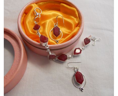 Ruby set silver bracelet with matching earrings