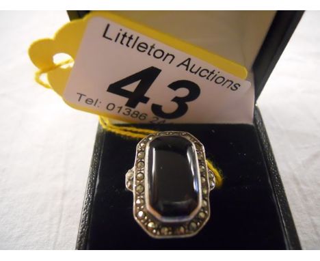 Art Deco silver onyx ring
