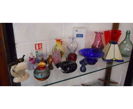 Shelf of glass and china to include Caithness and Poole