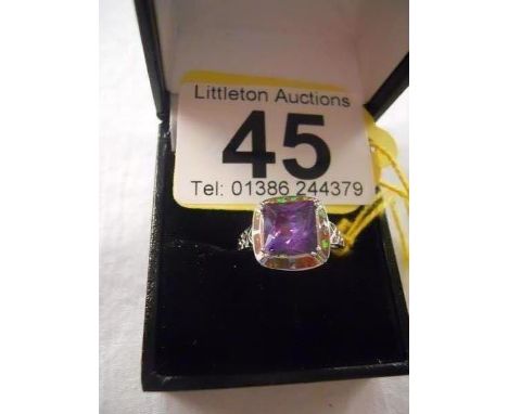 Silver amethyst set ring