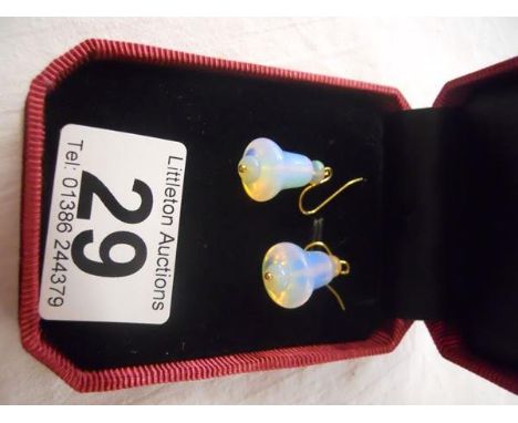 Pair of opal bell earrings with gold hooks