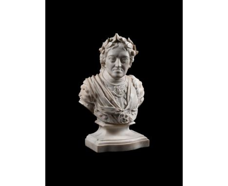 AFTER MICHAEL RYSBRACK (1693-1770) A CARVED MARBLE BUST OF KING GEORGE II (1638-1760) ENGLISH MID 18TH CENTURY Wearing laurel