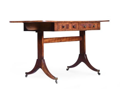 Y A REGENCY ROSEWOOD AND SATINWOOD CROSSBANDED SOFA TABLECIRCA 182074cm high, 91cm wide, 61cm deep (149cm wide with leaves up