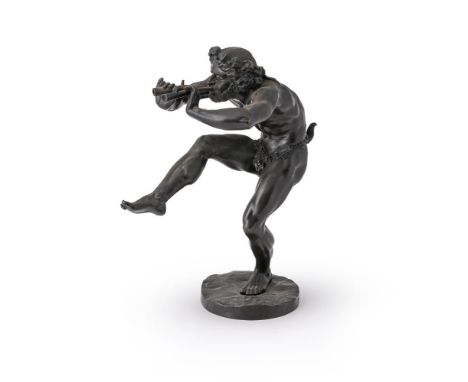EUGENE LOUIS LEQUESNE (FRENCH, 1815-1887) A BRONZE FIGURE OF A FAUN PLAYING A PIPE FRENCH, LATE 19TH CENTURYSigned to cast "L
