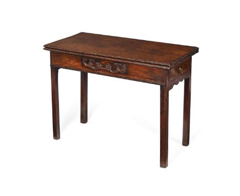 A GEORGE II MAHOGANY FOLDING TEA TABLE IN THE MANNER OF THOMAS CHIPPENDALE, MID 18TH CENTURY With drawer to one side73.5cm hi