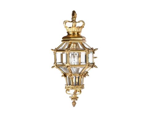A GILT BRONZE 'VERSAILLES' HANGING LANTERN OF UNUSUAL SMALL PROPORTIONS  CIRCA 1900  Open crown surmount, bevelled glass pane