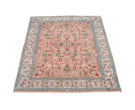 A TABRIZ CARPETSIGNED BY MASTER WEAVER JAVAN AMIR KHIZ approximately 386 x 313cmCondition Report: Some wear overall consisten