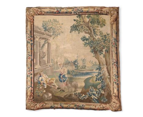 A LOUIS XV AUBUSSON PASTORAL TAPESTRY AFTER JEAN-BAPTISTE HUET OR JACQUES JUILLIARD, THIRD QUARTER 18TH CENTURYWoven with fig