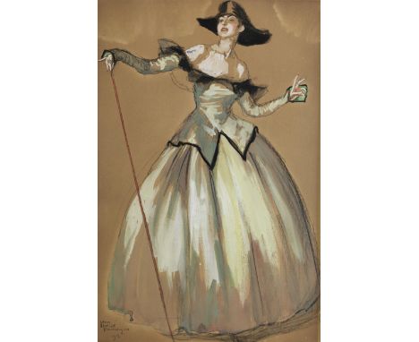 Jean Gabriel Domergue, 1889 Bordeaux – 1962 ParisVENEZIANISCHER KARNEVAL (ELEGANTE DAME), 1918Kreide, Gouache und Aquarell au