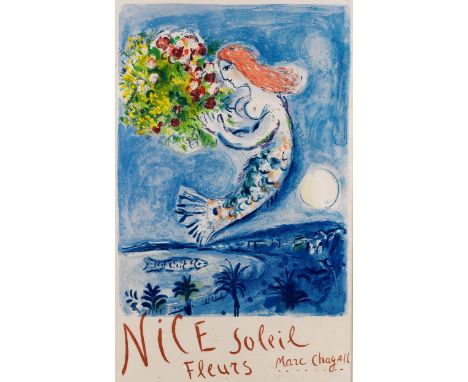 Marc Chagall, 1887 Witebsk – 1985 Saint-Paul-de-Vence, nachDIE ENGELSBUCHT – NICE SOLEIL FLEURSPlakat/ Farboffsetlithografie.