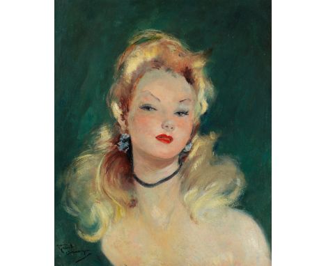 Jean Gabriel Domergue, 1889 Bordeaux – 1962 ParisPORTRAIT EINER JUNGEN FRAUÖl auf Leinwand.56 x 46 cm.Links unten signiert "J