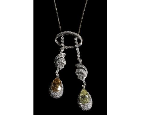 Vintage-Negligé-Collier mit großen DiamanttropfenLänge Mittelstück: ca. 6,7 cm. Halsweite: ca. 36,5 cm. Gewicht: ca. 15,8 g. 