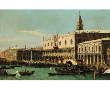 Bernardo Bellotto, genannt „Canaletto“, 1721 – 1780DER PIER MIT DEM DOGENPALAST UND DEN GEFÄNGNISSEN NACH WESTENÖl auf Leinwa
