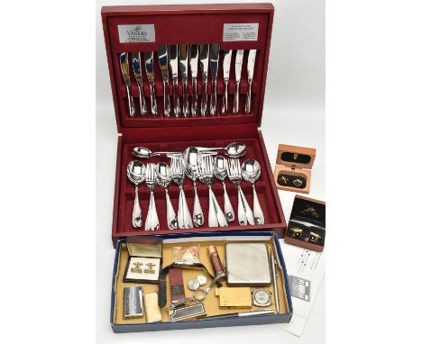 A 'VINERS' CANTEEN AND OTHER ITEMS, Viners Tabletop Collection, complete six person table setting of stainless steel cutlery,