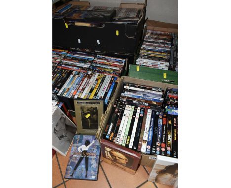 SIX BOXES OF DVDS, over two hundred DVDs to include The Golden Compass, Janet Jackson, Tina Turner, Ally Mc Beal, Lexx series