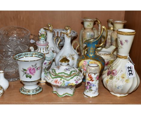 A COLLECTION OF BLUSH IVORY WARE, comprising a Royal Worcester blush ivory bottle Vase with twist fluted body and banded gilt