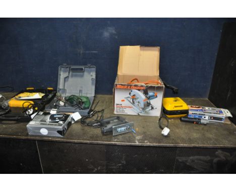 A COLLECTION OF SIX POWER TOOLS comprising of a Einhell angle grinder in case, a Bosch PSB-530RE hammer drill in case, a PB j