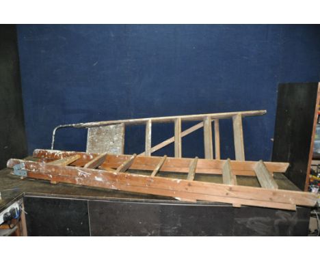 TWO VINTAGE WOODEN STEP LADDERS the longest being 200cm long the other 177cm with tubular steel top hoop by Pioneer (2)