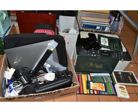 THREE BOXES OF COMPUTER EQUIPMENT, PRINTER AND PAPER SHREDDER, to include an I-Shred D5SC, a Canon MX340 printer, an HP lapto