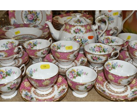 A ROYAL ALBERT 'LADY CARLYLE' SIX PLACE PART DINNER SERVICE, comprising tea cups and saucers, coffee cups and saucers, twelve