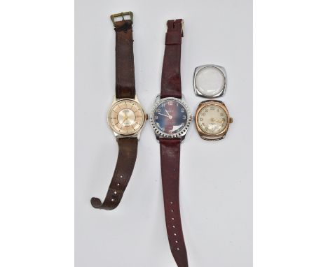 THREE WATCHES, to include a gents 'Smiths Empire' watch on a brown strap, a gents 'Original De Luxe' manual wind, on a burgun