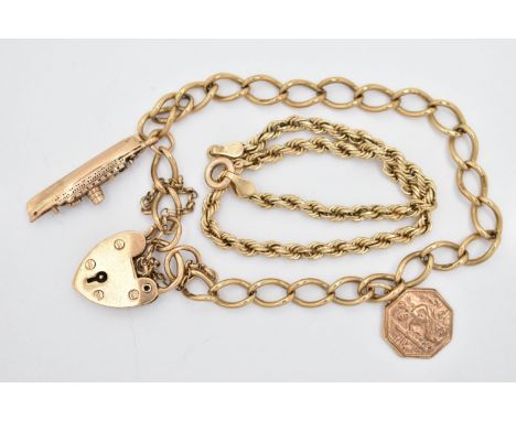 TWO 9CT GOLD BRACELETS, the first a curb link bracelet, some links stamped 9.375, hallmarked 9ct Birmingham, fitted with a he