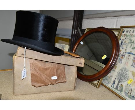 A LINCOLN, BENNETT &amp; CO. LTD. TOP HAT, 'The Piccadilly' beaver fur felt, with original box, together with two framed embr