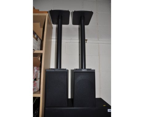 A PAIR OF KEF Q350 BOOKSHELF SPEAKERS with KEF speaker stands and original packaging Condition Report working order and near 