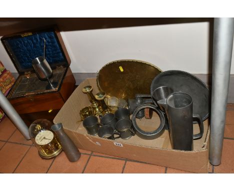 ONE BOX OF METALWARE AND TWO VICTORIAN WRITING BOXES, comprising a Liberty &amp; Co. 'English Pewter' fruit bowl, impressed m