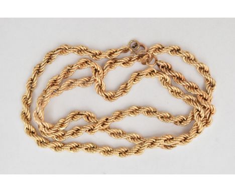 A 9CT GOLD ROPE TWIST CHAIN, fitted with a spring clasp, hallmarked 9ct London import, length 490mm, approximate gross weight