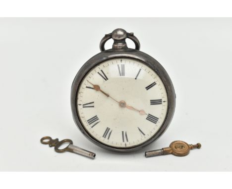 A GEORGE III SILVER PAIR CASE POCKET WATCH, key wound, round white Roman numeral dial, domed glass cover, polished case, insi