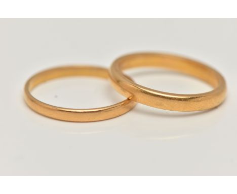 TWO 22CT GOLD BAND RINGS, the first a polished band ring, approximate width 3mm x depth 1.5mm, hallmarked 22ct Birmingham M, 