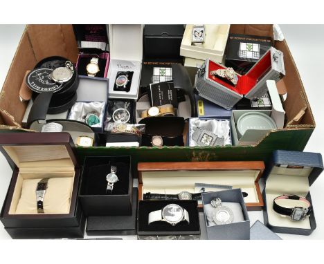 A COLLECTION OF FASHION COSTUME WATCHES, to include a cased Rennie Mackintosh wristwatch, a cased Radley wristwatch, a cased 