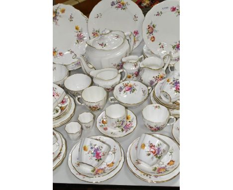 A FIFTY FOUR PIECE ROYAL CROWN DERBY 'DERBY POSIES' TEA SET, comprising a teapot, two cake plates, three different shaped mil