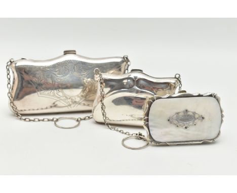 A SILVER COIN PURSE AND TWO OTHERS, an early 20th century silver Art Nouveau pattern purse, hallmarked 'E J Trevitt &amp; Son