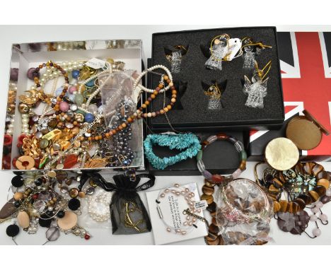 A COLLECTION OF COSTUME AND GEM SET JEWELLERY, to include a Kirks Folly Man on the Moon bracelet, a gold plated imitation pea