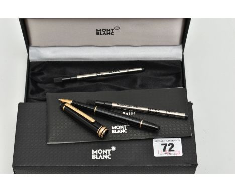 A CASED MONT BLANC MEISTERSTUCK PIX ROLLERBALL PEN, the black pen case with gold coloured trim, stamped Germany PY2709027, Mo