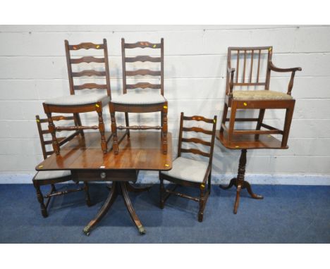 A GEORGIAN MAHOGANY PEDESTAL PEMBROKE TABLE, with a single drawer, on splayed legs, open width 103cm x closed width 56cm x de