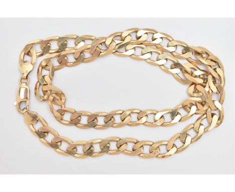 A HEAVY 9CT GOLD FLAT CURB LINK CHAIN, wide links approximate width 8.7mm, fitted with a lobster clasp, hallmarked 9ct Sheffi