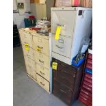 (5) Vertical Filing Cabinets w/ MRO Parts, Manuals, Hardware, & Assorted