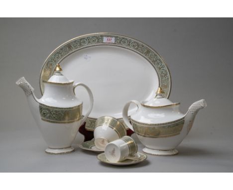 A large quantity of Royal Doulton English renaissance dinner service having white ground with duck egg blue banding and gilt 