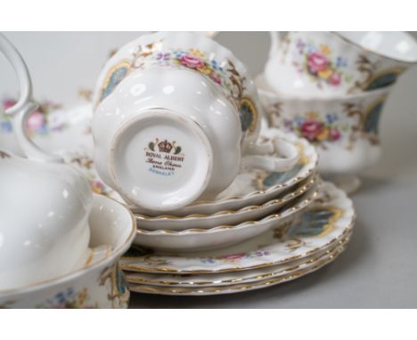 A partial Royal Albert tea service in the Berkley design having floral and motif transfer pattern with gilt edging, included 