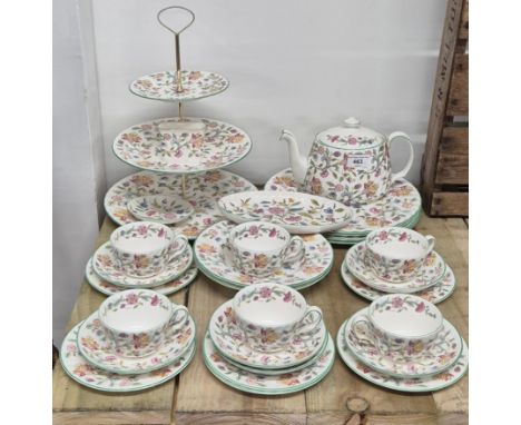 Minton "Haddon Hall" Pattern Tea/dinner service, comes with three tier cake stand and tea pot.