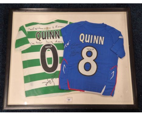 Framed Celtic &amp; Rangers Fc t shirts with two autographs [73x91cm] 